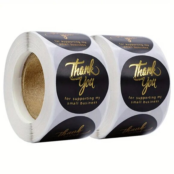 500 Black & Gold Foil "Thank You for Supporting My Business" 1" Round Stickers - Picture 3 of 3